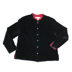 FRENCH LAUNDRY Quilted Cardigan Sweater Jacket LARGE Black Silk Blend Womens​